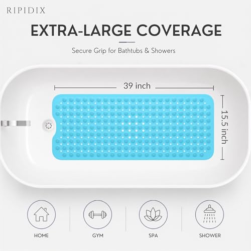 Bathtub Mat Non-Slip – 39" x 15.5" Extra Long Shower Mat with Suction Cups, BPA Free & Machine Washable, Textured Bath Mat for Tub, Ideal for Kids, Seniors & Pregnant Women, Blue - color: Blue