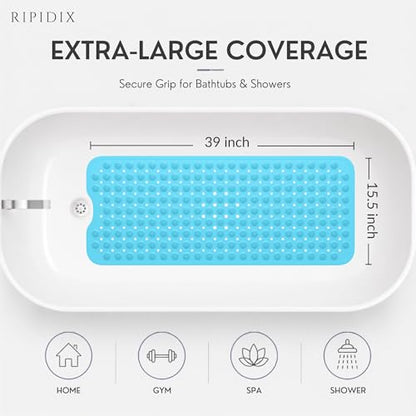 Bathtub Mat Non-Slip – 39" x 15.5" Extra Long Shower Mat with Suction Cups, BPA Free & Machine Washable, Textured Bath Mat for Tub, Ideal for Kids, Seniors & Pregnant Women, Blue - color: Blue