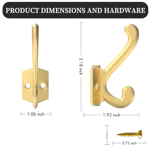 CBWLWJ 16 Pack Heavy Duty Metal Wall Hooks for Hanging, Wall Mounted Coat Hooks for Living Room, Bathroom, Kitchen – Hang Coat, Bag, Scarf, Towel, Hat, Key, Cup (Gold) - color: Gold