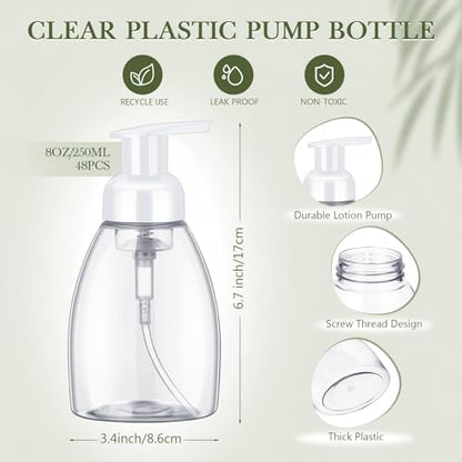 Nuenen 48 Pieces 8oz Foaming Soap Dispenser Refillable Foaming Pump Bottles Bulk Travel Hand Soap Dispenser Plastic Press Bottles Empty Containers for Shampoo Bathroom Commercial(White) - color: White