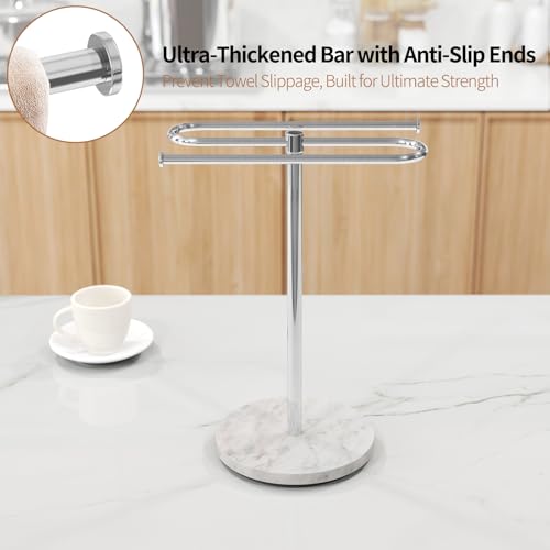 STWWO Hand Towel Holder for Bathroom Countertop with Marble Base | S-Shape Towel Stand Holds 2 Towels, Rust-Proof Stainless Steel Towel Rack for Kitchen, Brushed Nicke - color: Brushed Nickel
