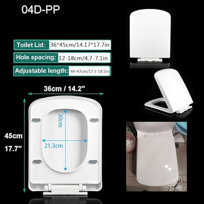 Quick Release Rectangular Soft Close Toilet Seat with Easy Cleaning, Top Fixing & Adjustable Hinges, White Plastic Cover, 03b - size: 04d
