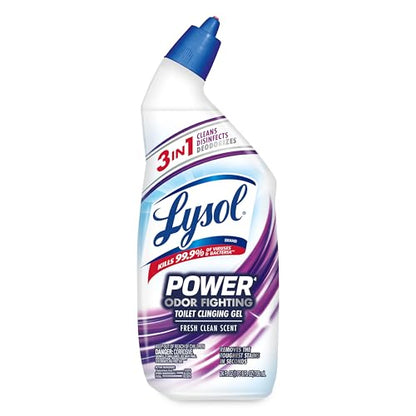 Lysol Toilet Bowl Cleaner Clinging Gel, Power + Odor, 24 oz, 2 Pack | 3-in-1 Odor Fighting, Disinfecting, Septic Safe, Bleach Free, Removes Toilet Rings & Hard Water Stains, Bathroom Cleaner - size: 24 Fl Oz (Pack of 2)
