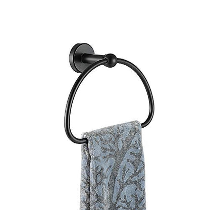 JQK Towel Ring Matte Black, Stainless Steel Half Ring Towel Holder for Bathroom, 7 Inch Brushed Finished Wall Mount, TR160-PB - color: Black