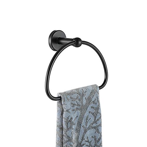 JQK Towel Ring Matte Black, Stainless Steel Half Ring Towel Holder for Bathroom, 7 Inch Brushed Finished Wall Mount, TR160-PB - color: Black