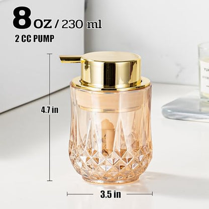 Foaming Soap Dispenser - Amber Glass Foam Soap Dispenser, 8 Oz Golden Foam Hand Wash Dispenser for Bathroom, Modern Home Refillable Dish Dispenser for Kitchen (Golden)