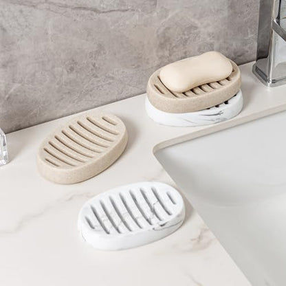 Soap Dish, Bar Soap Holders, Oval White Marble Look | Modern, Minimalist, Simple, Self Draining, Soap Saver Spone Holder Tray, for Shower Bathroom Countertop Kitchen Sink Bathtub - color: Marble White