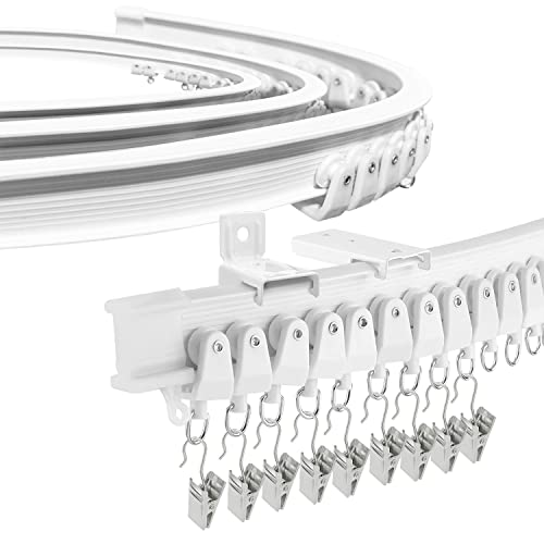 Ceiling Curtain Track, Flexible Bendable Curtain Track 20 Ft Curved Curtain Rail Ceiling Wall Mount Silding Ceiling Track Set System for Bay Window, Room Divider - color: White, size: 20Ft