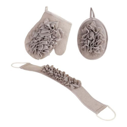 Triple Bath Scrub Set with Extended Back Scrubber Cleans Exfoliator Soft Washcloth Spa Grade Bathroom Essential Bath Scrubber Set - color: Gray