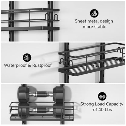 4 Tier Shower Caddy Hanging, Adjustable Shower Overhead Caddy Rustproof, No Drilling Standing Shower Caddy Handing Shower Racks for Bathroom Shampoo Soap Storage