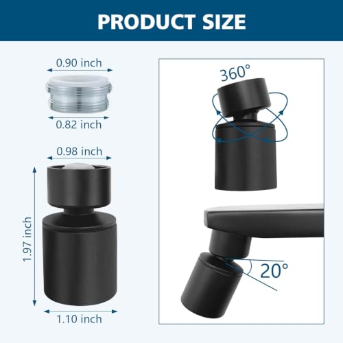 Swivel faucet aerator, 360° Swivel Kitchen Faucet Aerator, Dual-function 2-Flow Sprayer Faucet Head Replacement Kitchen Sink Faucet 55/64 inch Female Thread Faucet Extender (Matte Black) - color: Matte Black