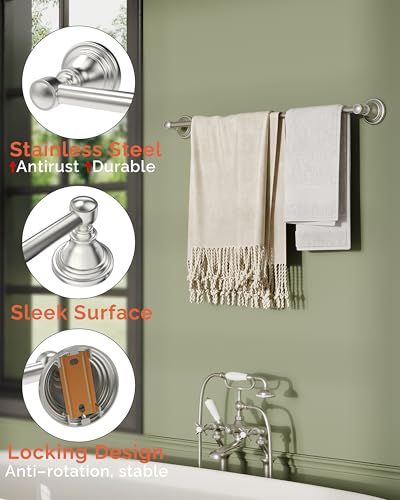 Towel Bar 24inch, Stainless Steel Bathroom Towel Rack Wall Mounted, Heavy Duty Towel Rod, Towel Holders for Bathroom, Kitchen (Brushed Nickel) - color: Brushed Nickel