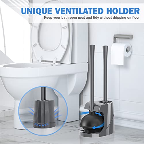 TRENTI Toilet Plunger and Brush with Holder, Bowl Brush and Heavy Duty Toilet Plunger Set for 5.7-inch Toilet Drain, 2-in-1 Bathroom Cleaning Combo with Modern Caddy Stand (Gray) | Toilet Plunger and Brush with Holder, Bowl Brush and Heavy Duty Toilet Plu