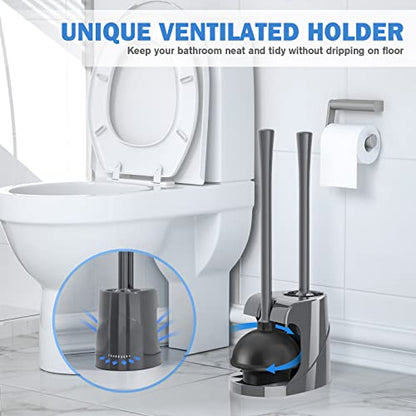 TRENTI Toilet Plunger and Brush with Holder, Bowl Brush and Heavy Duty Toilet Plunger Set for 5.7-inch Toilet Drain, 2-in-1 Bathroom Cleaning Combo with Modern Caddy Stand (Gray) | Toilet Plunger and Brush with Holder, Bowl Brush and Heavy Duty Toilet Plu