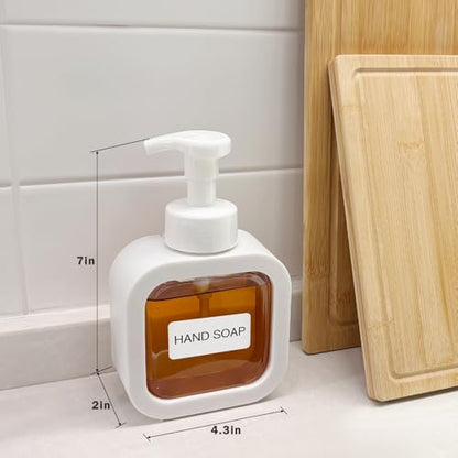 Foaming Soap Dispenser, 300ml (10oz) Plastic Refillable Foaming Hand Soap Dispenser with 8 Pcs Waterproof Labels, Foam Pump Bottle for Bathroom and Kitchen (White) - color: White