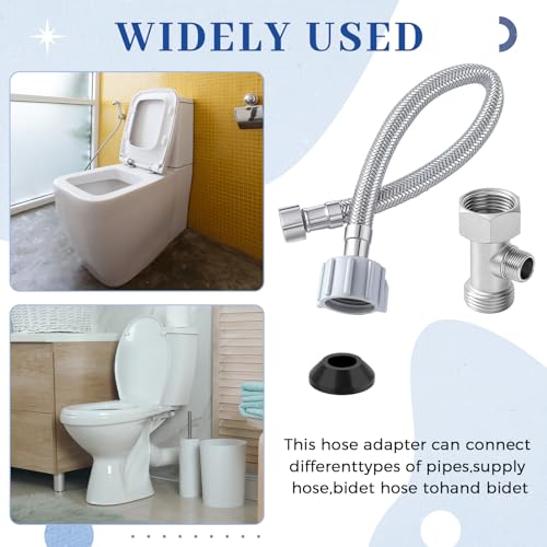 Blulu Bidet T Adapter, Brass 3 Way Valve with 12 Inch Toilet Connector | Fits 7/8" x 7/8" x 3/8" Bidet Connections, Solid Brass Valve, Stainless Steel Hose, Leak Resistant Seal for Toilet Bathroom