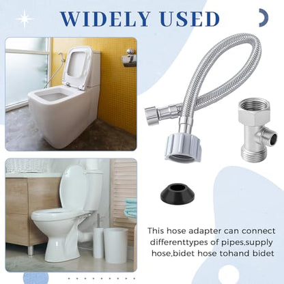Blulu Bidet T Adapter, Brass 3 Way Valve with 12 Inch Toilet Connector | Fits 7/8" x 7/8" x 3/8" Bidet Connections, Solid Brass Valve, Stainless Steel Hose, Leak Resistant Seal for Toilet Bathroom