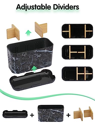 GFWARE Marble Toothbrush Holders with Drainage, Bathroom Organizer, Large | 5 Slots Toothbrush and Toothpaste Holder with Bamboo Divider, Kids Electric Toothbrush Holder for Bathroom, Marble-Look - color: Marble-l