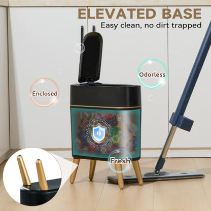 Black and Gold Sensor Trash Can Bathroom,Smart Plastic Wastebasket | Waterproof,Narrow,Motion Sensor, Convenient and Hygienic Easy to Use，2.6 gallon Small Garbage Can for Office,Bedroom,Kitchen - color: Black