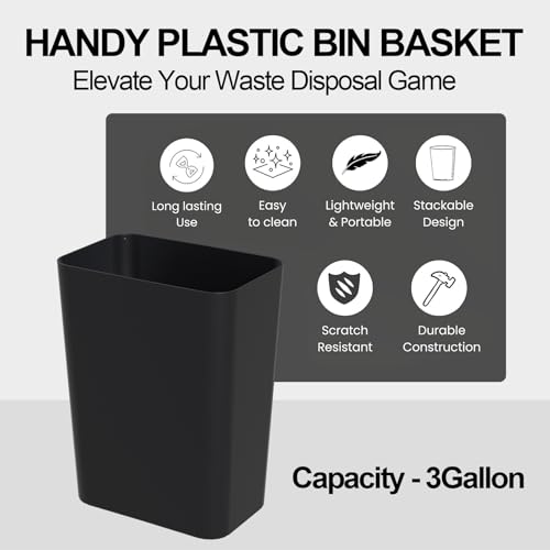Xyskin 3 Gallon Rectangular Wastebasket, Plastic Trash Bin, Pack of 2 | Garbage Can Under Desk, Trash Bins Fits Narrow Space, Slim Space-Saving Deskside Garbage Can for Bathroom, Bedroom, Office
