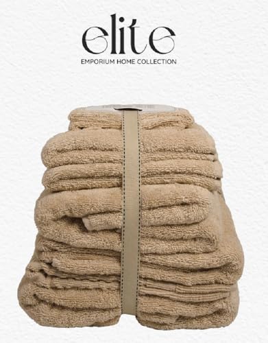 ELITE Emporium Home Collection 8-Piece Cotton Bath Towel Set - Ultra Soft, 550 GSM, Quick-Dry Towels - Bath Sheet, Bath Towels, Hand Towels, Washcloths, Bath Mat - Luxury Bathroom Towel Set (Beige) - color: Beige