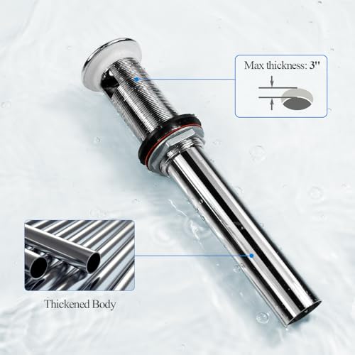 WiseWater 2-Pack Grid Bathroom Sink Drain Assembly with Overflow, 1-1/2 x 10 Inch Stainless Steel Extended Thread Drain Strainer for Thick Countertops, CUPC Certified Replacement Kit