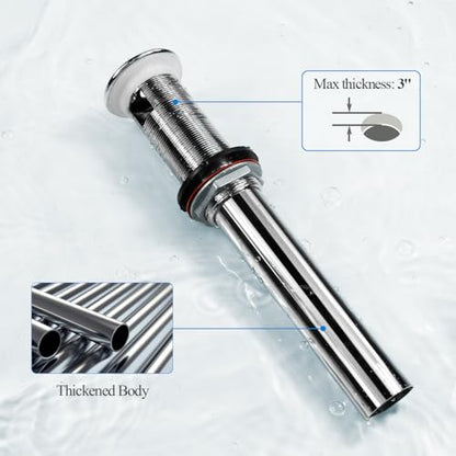 WiseWater 2-Pack Grid Bathroom Sink Drain Assembly with Overflow, 1-1/2 x 10 Inch Stainless Steel Extended Thread Drain Strainer for Thick Countertops, CUPC Certified Replacement Kit