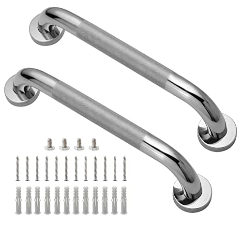 Rockgoya Shower Grab Bar, 2 Pack 12 Inch Bathroom Grab Bar, 304 Stainless Steel 1.25" Diameter Anti-Slip Handicap Grab Bar Support Shower Rail Senior Handrail Shower Safety Bar Handle - size: 12 Inch