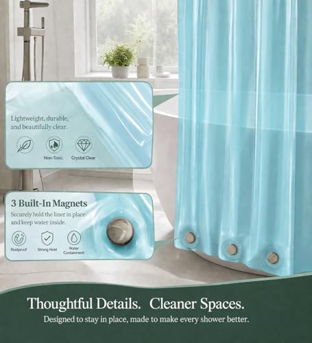 EHZNZIE Aqua Shower Curtain Liner 72x72, PEVA Waterproof Bath Curtain, No Chemical Smell, 3 Weighted Magnets, Durable with Rustproof Metal Grommets - color: Aqua, size: 72"W x 72"L (Pack of 1)