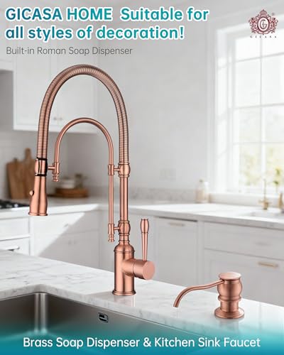 Brass Kitchen Soap Dispenser, Red Copper in Sink Liquid Dish Soap Dispenser, Under Sink Hand Metal Dispenser Pump, 47.2" Silicone Long Tube for 0.79 "- 1.38" Bottle Mouths - color: Red Copper, size: With Hose