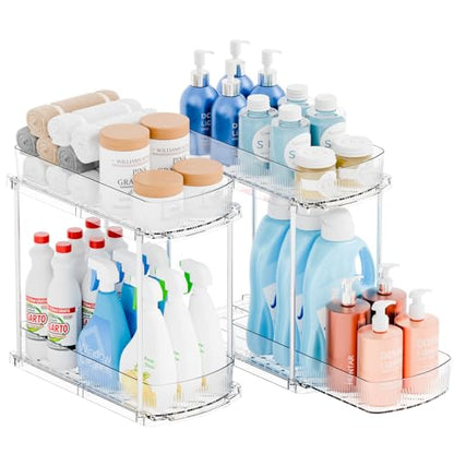 2 Pack 13.8″ Deep 2 Tier Under Sink Storage Organizer,Large Pull Out Bathroom Organizers and Storage,Slide Out Acrylic Undersink Storage Shelf,Kitchen Under Sink Organizer for Cleaning Products - style: 2 Pack-2 Tier