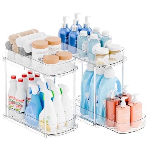 2 Pack 13.8″ Deep 2 Tier Under Sink Storage Organizer,Large Pull Out Bathroom Organizers and Storage,Slide Out Acrylic Undersink Storage Shelf,Kitchen Under Sink Organizer for Cleaning Products - style: 2 Pack-2 Tier