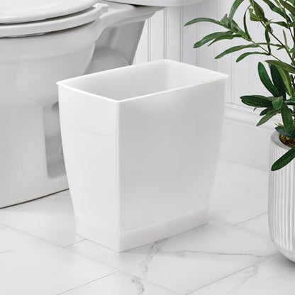 iDesign Small Plastic Bathroom Trash Can, Slim Rectangle, 2-Pack, Frost | Bedroom, Office, Dorm