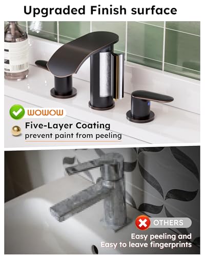WOWOW Waterfall Bathroom Faucet 3 Holes 8Inch Widespread Bathroom Sink Faucet, Two Handles Lavatory Vanity Sink Faucets with Pop-up Drain & Supply Hoses, Modern Faucet Mixer Taps Oiled Rubbed Bronze - color: Oiled-Rubbed Bronze