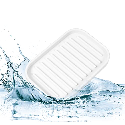 VOCOSTE Silicone Soap Dish, White, 13.5x9cm | Soap Cleaning Storage, Keep Soap Dry, For Home Bathroom Kitchen - color: White