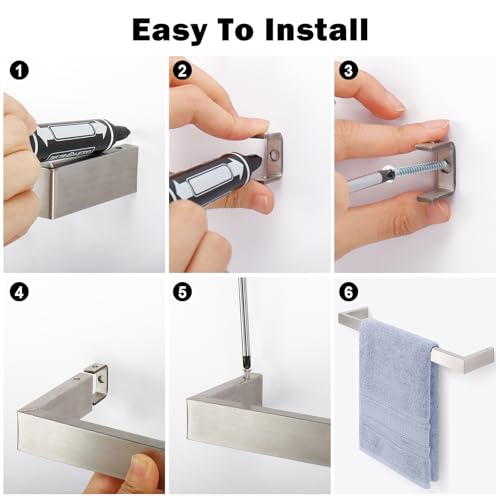 Livabber Square Bath Towel Bar, 304 Stainless Steel Towel Rack, Heavy Duty Towel Holder Wall Mounted for Bathroom Accessories, Kitchen, Brushed Nickel (12 Inch) - size: 12 Inch