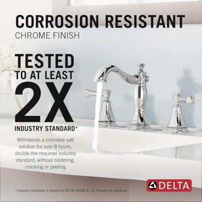 Delta Cassidy Chrome Bathroom Faucet 3 Hole, 8 Inch Widespread Bathroom Sink Faucet for Vanity, Metal Push-Pop Drain Assembly, Chrome 3597LF-MPU - color: Chrome