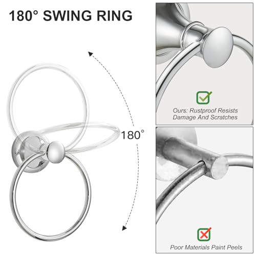 Towel Ring, Bathroom Hand Towel Holder Wall Mounted Polished Chrome | Modern Round, Heavy Duty Towel Rack Hanger, Hardware Accessory, SUS 304 Stainless Steel Rustproof for Bath, Kitchen, RV - color: Polished Chrome