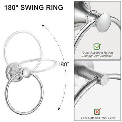 Towel Ring, Bathroom Hand Towel Holder Wall Mounted Polished Chrome | Modern Round, Heavy Duty Towel Rack Hanger, Hardware Accessory, SUS 304 Stainless Steel Rustproof for Bath, Kitchen, RV - color: Polished Chrome