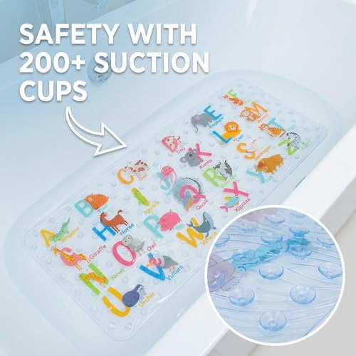 Cute Cartoon Non-Slip Bath Mat for Tub - Anti-Slip Kids Bathtub Mat, Slip-Resistant Shower Mat for Bathroom Safety, 35 X 15.3 Inch, Easy to Clean (A-Z Animals) - color: A-z Animals
