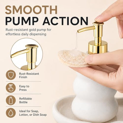 3-Piece Ceramic Bathroom Accessories Set with Sand Point Glaze Design - Tray, Lotion Dispenser, and Tumbler - Bring Nature to Your Bath - color: Beige