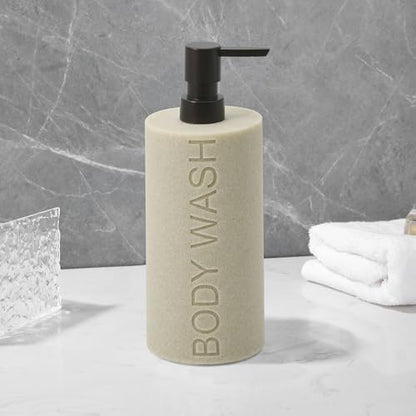 Resin Tan Sandstone Body Wash Engraved Bottle Refillable Pump Dispenser, Durable Waterproof Resin Construction for Bath, Shower - Tan Sandstone, ORB Pump - color: Tan Sandstone Resin, Orb Pump - Body Wash