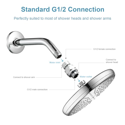 OFFO Shower Head Swivel Ball Adapter, All Metal Adjustable Shower Arm Extension Connector Universal Showering Component Solid Brass, Chrome - color: Chrome