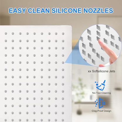 8 Inch Square Rain Shower Head, Metal Stainless Steel Showerheads Brushed Nickel Finish, High Pressure Rainfall Shower Head with 90 Anti-Clog Silicone Nozzles, Wall Mount or Ceiling Mount - color: Brushed Nickel, size: 8 Inch