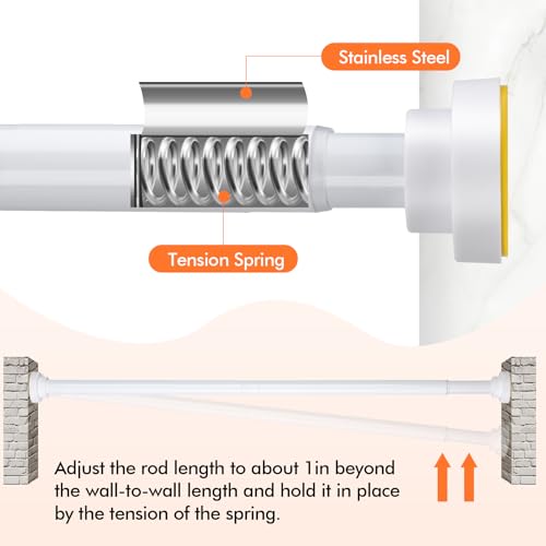 Shower Curtain Rod 31-80 in Adjustable Curtain Rod No Drilling Tension Shower Rod Stainless Steel for Bathroom Room Divider, White - color: White, size: 31"-80"