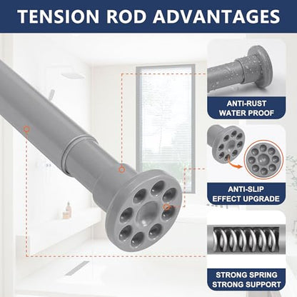 Grey Shower Curtain Rod 28"-52", Never Rust Anti-Slip Adjustable Tension Curtain Rods No Drilling, Heavy Duty Spring Enlarged Diameter 1" Tension Rod for Bathroom/Closet/Room Divider - color: Grey, size: 28"-52"