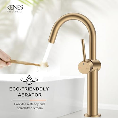 Champagne Bronze Vessel Sink Faucet, 1 Handle Tall Bathroom Faucet | Vessel Bowl Faucet with Pop Up Drain & Supply Lines, Lead-Free cUPC & NSF Certified, 1 Hole Faucet for Vanity RV Restroom - color: Champagne Bronze, size: Tall