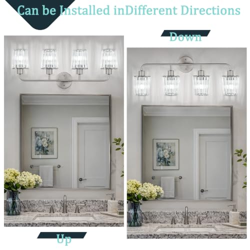 Brushed Nickel Vanity Lights 4-Light Crystal Bathroom Light Fixtures | Modern Bathroom Vanity Light E26 Wall Light over Mirror (Exclude Bulb) - color: Brushed Nickel, size: 4-Light