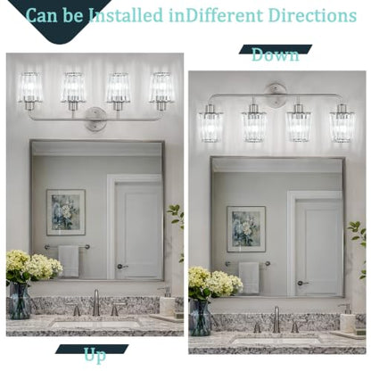 Brushed Nickel Vanity Lights 4-Light Crystal Bathroom Light Fixtures | Modern Bathroom Vanity Light E26 Wall Light over Mirror (Exclude Bulb) - color: Brushed Nickel, size: 4-Light