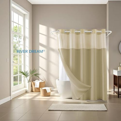 River Dream Linen Cotton Blend Fabric Shower Curtain Set with Liner, 71x74 | Waffle Weave, No Hook Needed, with Snap in Replacement Liner, Top Sheer Window, Hotel Quality Fabric for Bathroom - color: Linen, size: 71"W x 74"L (Pack of 1)
